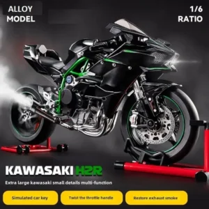 XLG 1:6 Kawasaki H2R Diecast Motorcycle Model | Alloy Simulation Bike with Lights, Sound & Rechargeable Display Toy