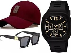 GIFFEMANS Stylish Dial Watch, Sport Baseball Cap & Aviator Wayfarer Sunglass for Men's and Boy's (Pack of 3)