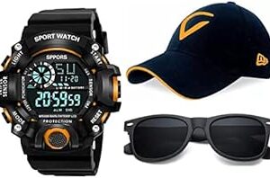 ADNOCK,Digital Sports Watch, Multi-Functional Watch for Boys & Men with Cap and Sunglasses, Combo Pack of 3
