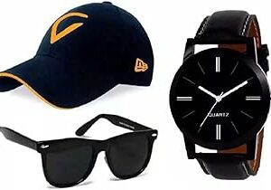 3pcs/Set Men's Gift Set Men and Boys Watch, Cap & Sunglasses Combo Set Birthday Present, Pack of 3, 6002 Multicolour