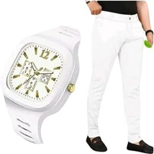 Men's Lycra Blend Designer Latest Trending Formal Trousers | Formal Stylish Track Pants Trousers Elastic Waistband with Button and Zip Fly with Combo Men Watch