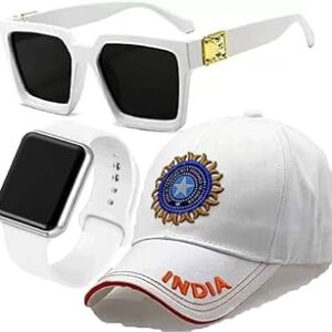 Men UV Protected Pack of 3 Stylish Dial Watch, Stylish Sport Baseball Cap & Stylish Aviator Sunglass for and GFMN-1119(3-COMBO-GFMN1161_bzr), Multicolor, Free Size