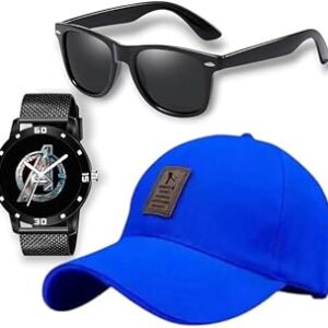 Combo Pack of 3 Stylish Dial Watch, Stylish Sport Baseball Cap & Stylish Aviator Sunglass for Men's and Boy's