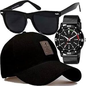 Stylish Dial Watch, Stylish Sport Baseball Cap & Stylish Aviator Sunglass for Men's and Boy's Digital Multicolor Dial Red Strap Watch with Cap and Sunglasses Combo Pack of 3