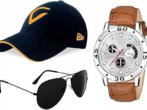 3pcs/Set Men's Gift Set Men And Boys watch, Cap & Sunglasses combo set birthday present, Pack Of 3, 6009