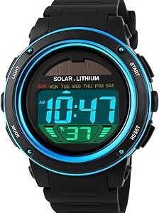Unisex-Adult Solar Rubber Watch Neutral Led Digital Watch Military Waterproof Sports Watch Black, Black, Digital