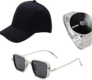 Boy's Combo Pack of Analogue Stainless Steel Watch with Sunglass (Black)