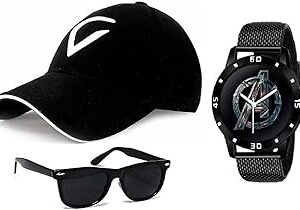 pass pass Men & Boys Cap, Watch & Sunglasses Combo Set (Black, Free Size) | Stylish Gift Combo for All Occasions