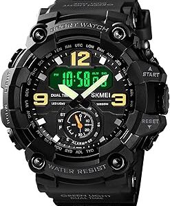 Large Face Outdoor Digital Sports Watches Mens Dual Dial Tactical Waterproof Watches LED Backlight Stopwatch Alarm Watch for Men