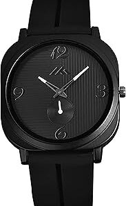 Men’s Black Analog Watch with Red Hands | Stylish Matte Finish Silicone Adjustable Strap | Quartz Movement | Scratch-Resistant Glass | Gift for Men