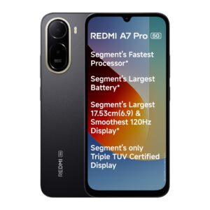 REDMI A7 Pro 5G (Black, 4GB RAM, 64GB Storage) | Segment's Fastest Processor | Segment's Largest Battery | Segment's Largest & Smoothest 6.9in 120Hz Display