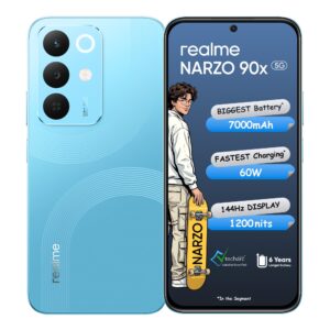 realme NARZO 90x 5G (Aqua Blue,4GB+128GB) | 7000mAh + 60W Biggest Battery & Fastest Charging in The Segment* | 144Hz Bright Display | Sony 50MP AI Rear Camera | AI Assist | 400% Ultra Boom Speaker