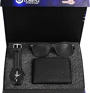men Black Analogue Watch, Wallet And Sunglasses Gift Combo Box And | CM-2036SN-WL-01
